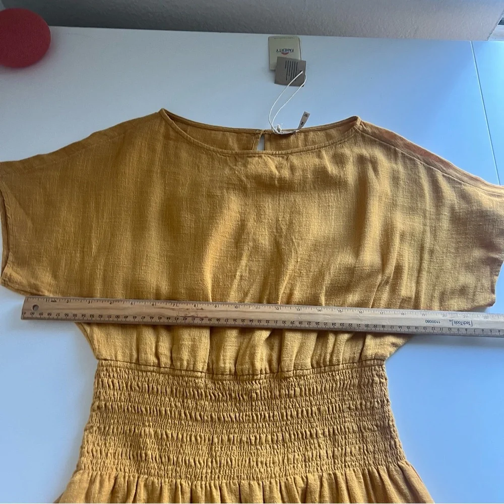 Faherty Coast to Coast Midi Dress Smocked Waist Cotton Honey Mustard Size M NWT - Picture 12 of 14